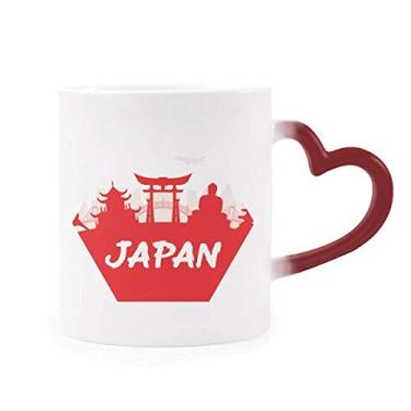 Imagem de Caneca sensível ao calor do Japão Red Outline Landmark Caneca vermelha muda de cor