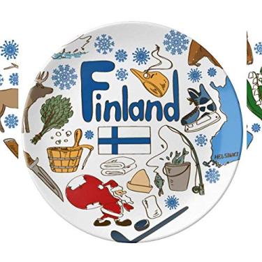 Imagem de Prato de porcelana decorativa com bandeira nacional da Finlândia Love Heart Landscap