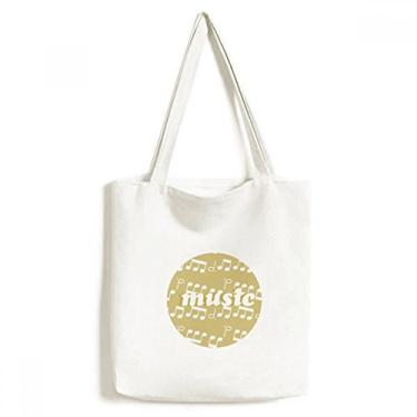 Imagem de Bolsa de lona branca com notas musicais amarelo claro bolsa de compras bolsa casual bolsa de compras