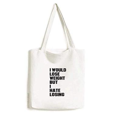 Imagem de Bolsa de lona preta English Lose Weight Slogan sacola de compras casual bolsa de mão