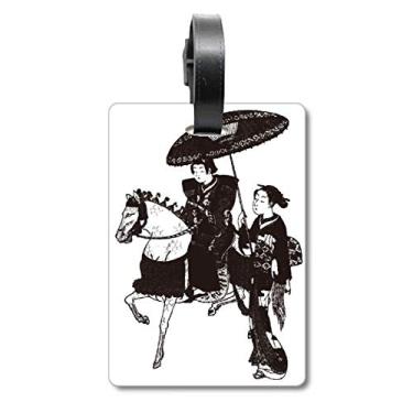 Imagem de Japan Women Riding Horse Sketch Mala de viagem com etiqueta para cartão de bagagem