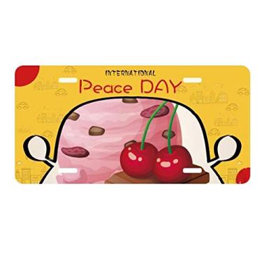 Imagem de DIYthinker Placa de licença com bola de sorvete roxa chocolate cereja decoração de carro dia da paz