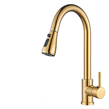 Imagem de Torneira de cozinha preta fosca Golden Mixer Tap Out Deck Mounted Torneira para pia de banheiro Misturadores de água quente e fria Cabeça de pulverização, Golden B