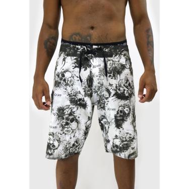 Imagem de Bermuda Água Alkary Caveira Tattoo Flores Branca-Masculino