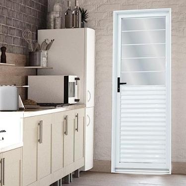 Imagem de Porta de Giro Laminada Mista 5 Vidros Lisos Horizontal Direita Mgm Branco