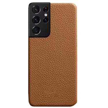 Imagem de LXURY Capa de couro para Samsung Galaxy S23 Ultra/S23 Plus/S23, capa de couro genuíno com proteção de câmera de tela, capa antiarranhões, marrom2, S23 de 6,1 polegadas