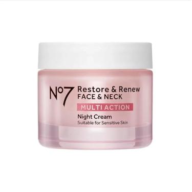 Imagem de No7 Restore & Renew Creme noturno multiação para rosto e pescoço - Creme facial antienvelhecimento com peptídeo de colágeno - Ácido hialurônico hidratante + creme noturno sem fragrância e firmeza da
