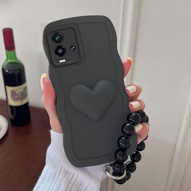 Imagem de Capa de telefone ondas cardíacas para vivo y35 v23e y76 y50 y22s v25e y78 y15s y02 y75 5g y55 v25 v21 v20 y77 y20s y22 v23 capa macia, preta, para y20