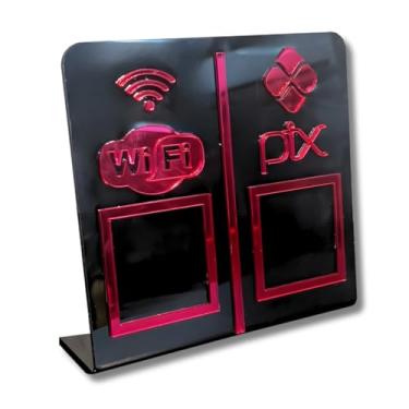 Imagem de Placa Pix e Wi-fi display de qr code em acrilico preto (Preto com vermelho)