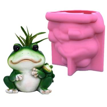 Imagem de Lindo sapo infantil e mãe suculenta vaso de flores suporte para caneta molde de silicone para vaso de gesso de concreto molde para vaso de cacto cimento argila epóxi molde de resina