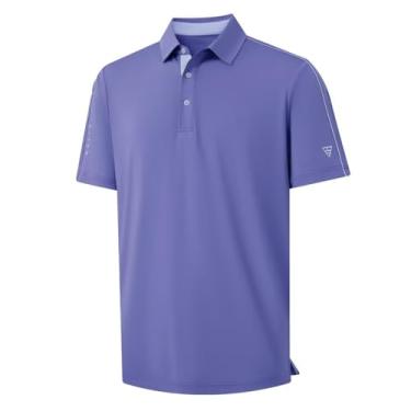 Imagem de M MAELREG Camisas polo masculinas de golfe de manga curta, modelagem seca, sólida, absorção de umidade, casual, com colarinho, camisas polo masculinas, Violeta azulado, P