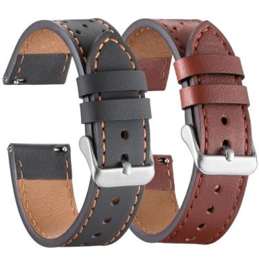 Imagem de Snowoxen Pulseiras para Galaxy Watch 5, 2 unidades, compatíveis com Samsung Galaxy Watch 5 Pro de 45 mm/5 de 40 mm/5 de 44 mm, couro genuíno de 20 mm de liberação rápida (preto + marrom01)