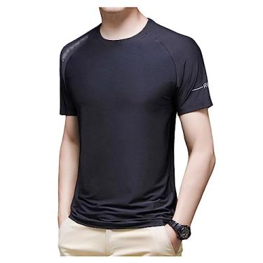Imagem de Camiseta masculina atlética de manga curta com estampa de algodão, respirável, macia, elástica, para treino, Cor 10, G