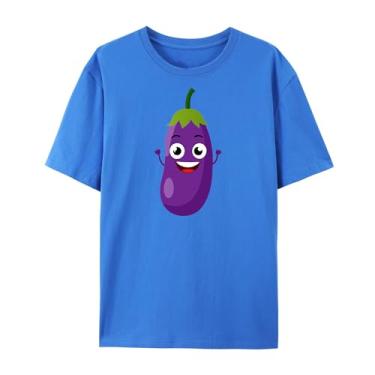 Imagem de Camiseta para homens e mulheres desenho animado berinjela engraçada expressão fofa para presentes para filho filha irmãos irmãs, Azul, 4G