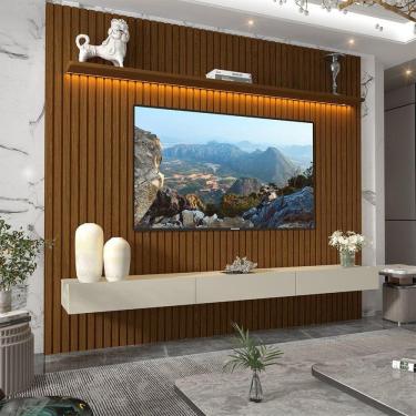 Imagem de Painel para Tv até 85 Polegadas Ripado com Led Nobre 230cm Castanho/Off White