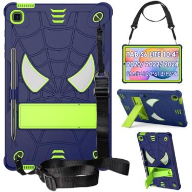 Imagem de DETUOSI Capa infantil para Samsung Galaxy Tab S6 Lite 26.4 cm 2024/2022/2020 (SM-P620/ P613/ P610) com suporte para caneta S e alça de ombro, capa protetora resistente à prova de choque de 3 camadas