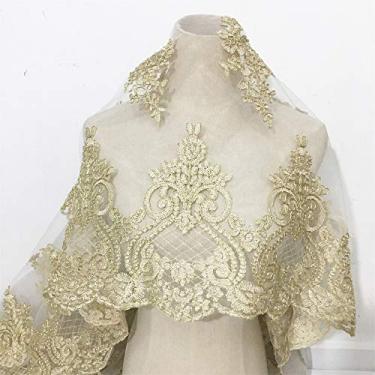 Imagem de 129,5 cm de largura guarnições de renda dourada osso de carro bordado feito à mão tecido de renda floral para vestido de noiva, acessórios de fantasia de dança, cortina de roupas DIY decoração de casa (2 jardas, dourado)