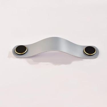 Imagem de Puxadores de couro cinza para móveis de cozinha, gaveta, cômoda, sapato, armário de banheiro, guarda-roupa, maçaneta de porta prateada, 96mmcinza, preto