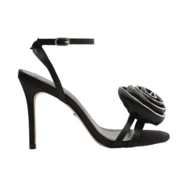 Imagem de Sandália Preta Cetim Salto Alto Flor Arezzo Feminino