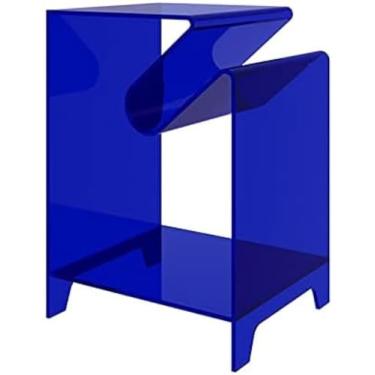 Imagem de Mesa lateral acrílica, mesa final transparente, mesa de centro fantasma, rack de revistas moderno, mesa de cabeceira transparente para quarto, azul