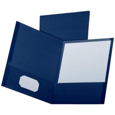 Imagem de Pasta de dois bolsos com acabamento de linho Oxford, azul-marinho, tamanho carta, 25 por caixa (53443)