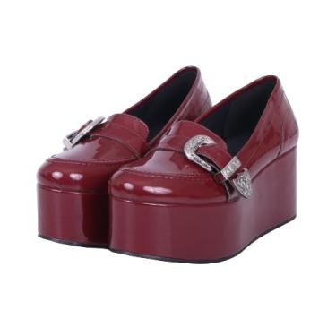 Imagem de Sapato Feminino Salto Plataforma Bico Redondo Fechado Verniz Brilhante (Marsala, BR, Adulto, Numérico, 37)