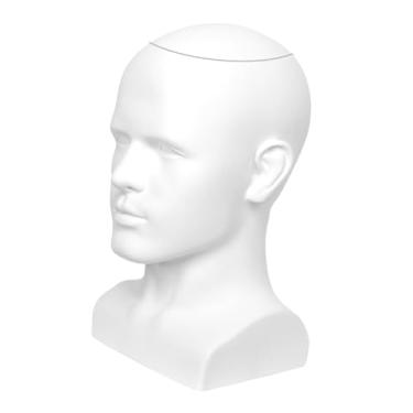 Imagem de predolo Cabeça de manequim masculino, modelo de exibição de peruca, base estável, suporte de chapéu, rack para fone de ouvido, laço, fone de ouvido, loja de, BRANCO