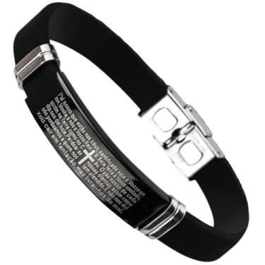Imagem de Pulseira Masculina Pai Nosso Aço Preta Bracelete Premium Oração