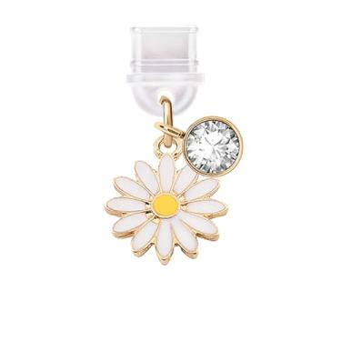 Imagem de ELISE & FONDA TP250 Tipo-C porta de carregamento USB plugue antipoeira minúscula margarida pingente de telefone celular para telefones Samsung/Huawei/OnePlus/Xiaomi/oppo Android (branco), approx. 1.4