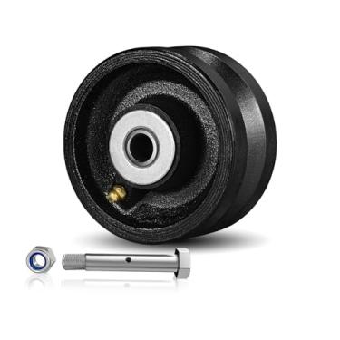 Imagem de CWfutureparts Roda ranhura V de ferro fundido de 10 cm x 5 cm com rolamento de rolos, capacidade de 362 kg, rodízios de metal industrial para trilhos de rolo, portões deslizantes (1 pacote preto)