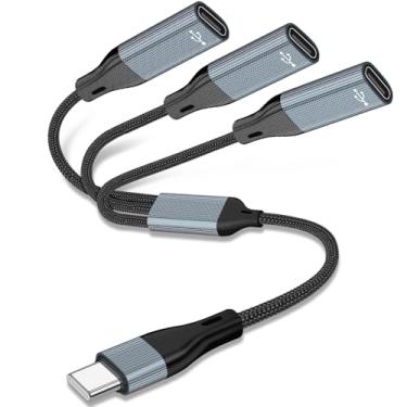 Imagem de Azddur Adaptador USB C para 3 USB C fêmea, divisor USB, cabo Y, cinza