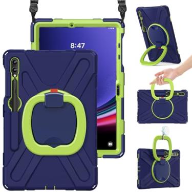 Imagem de BRAECN Capa para Samsung Galaxy Tab S9 FE+ Plus/ S9+/S8+/S7 FE/S7+ 12,4 polegadas 2023, capa de silicone resistente com suporte para caneta S, pega, suporte estável, alça de ombro, verde-marinho