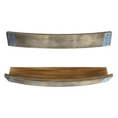 Imagem de Aged & Charred Prateleira de barril de carvalho para garrafas de uísque Bourbon Scotch - Suporte de exibição de madeira de uísque Bourbon montado na parede