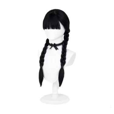 Imagem de Peruca trançada preta com franja longa trança cosplay Halloween fantasia perucas para mulheres