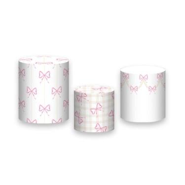 Imagem de Trio de Capas de Cilindro - Fitas e Laços Rosa e Bege 064 - Via Cores