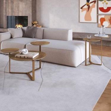 Imagem de Kit Mesa Centro e Lateral Chanfrada Pes Metal Dourado Hanover Artesano