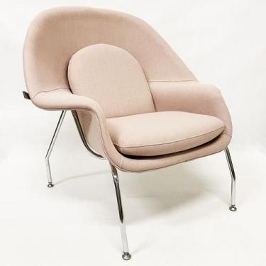 Imagem de Poltrona Decorativa Womb Chair linho cor Rosé Base Cromada - Poltronas