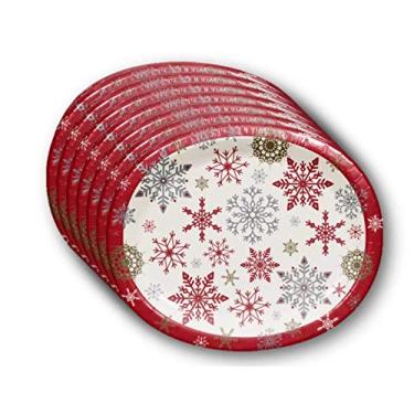 Imagem de Pratos de papel ovais de flocos de neve de 30 x 25 cm, 55 unidades (sonhos de férias)