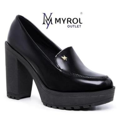 Imagem de Mocassim Feminino Oxford Salto Alto Com Metal Myrol Oulet-Feminino