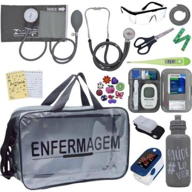 Imagem de Kit Enfermagem Transparente Completo Aparelho Pressao Manual Estetosco