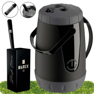 Imagem de Kit Tereré Garrafa Preta Unitermi 2,5L Cuia Bomba Com Mola - Black Erv