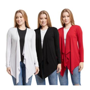 Imagem de Kit 03 cardigans feminino kimono com bico manga longa - Wooks, Azulmar