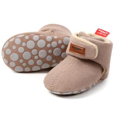 Imagem de COSANKIM Botas de bebê recém-nascidos meninos meninas botas de lã antiderrapantes aderentes permanecem no chinelo meias infantis primeiro andador inverno quente berço sapatos, 13 Cáqui, 3-6 Meses