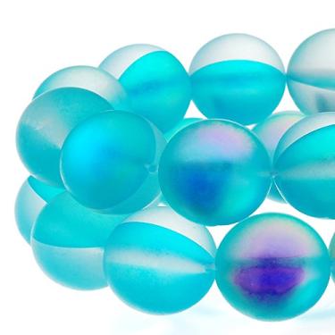 Imagem de (6mm, Light Blue) - RUBYCA 6mm Round Moonstone Matte Crystal Glass Beads Aura for Jewellery Making Blue, 1 Strand