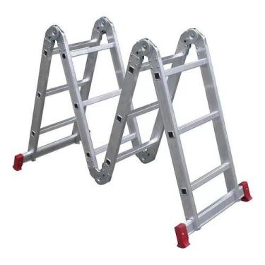 Imagem de Escada Articulada 4x3 Suprema Pro 12 Degraus Aluminio, Cinza