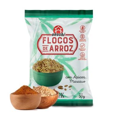 Imagem de OKOSHI - Flocos de Arroz com Açúcar Mascavo - Snacks Saudáveis de Baixa Caloria, Lanches Fit para a Dieta - Vegano, Sem Glúten, Sem Lactose, Sem Gordura Trans, Kosher - 50g