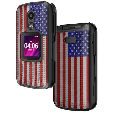 Imagem de Capa para telefone Alcatel MyFlip-2, capa protetora Nakedcellphone rígida de encaixe [textura de grade] para telefone flip A406DL (Ano 2020) - Design da bandeira dos EUA