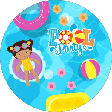 Imagem de Painel de Lona Redondo Pool Party Menina Morena - Fabrika de Festa