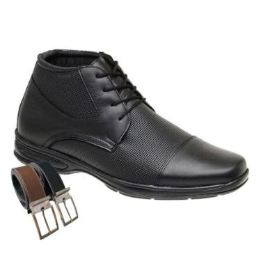 Imagem de Sapato Bota Social Masculino Confortável Em Couro Com Cadarço + Cinto 