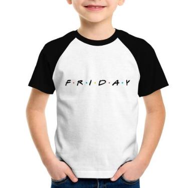 Imagem de Camiseta Raglan Infantil Friday - Foca na Moda, Branco, Preto, 4